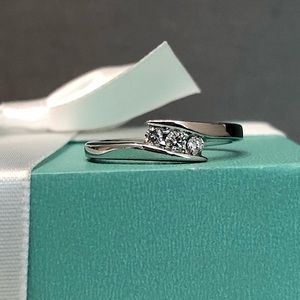 Solid 14k White Gold Natural Diamond Bypass Ring